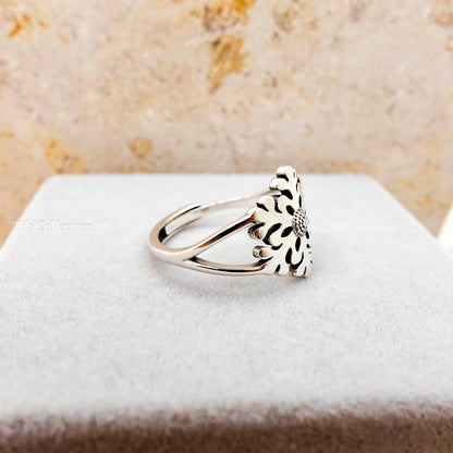 Snowflake Ring Sterling Silver, Adjustable Winter Star Christmas Jewelry Gift for Her