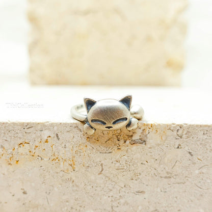 Sterling Silver Adjustable Cat Ring, Cat Lover Granddaughter Gift for Her