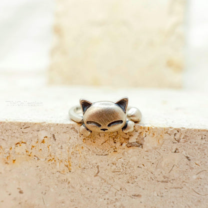 Sterling Silver Adjustable Cat Ring, Cat Lover Granddaughter Gift for Her