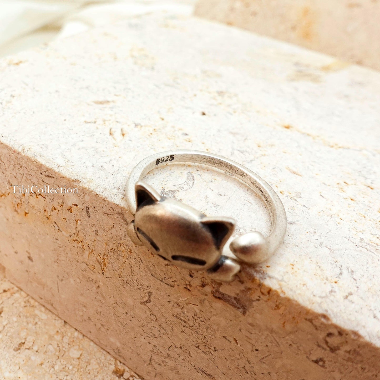 Sterling Silver Adjustable Cat Ring, Cat Lover Granddaughter Gift for Her