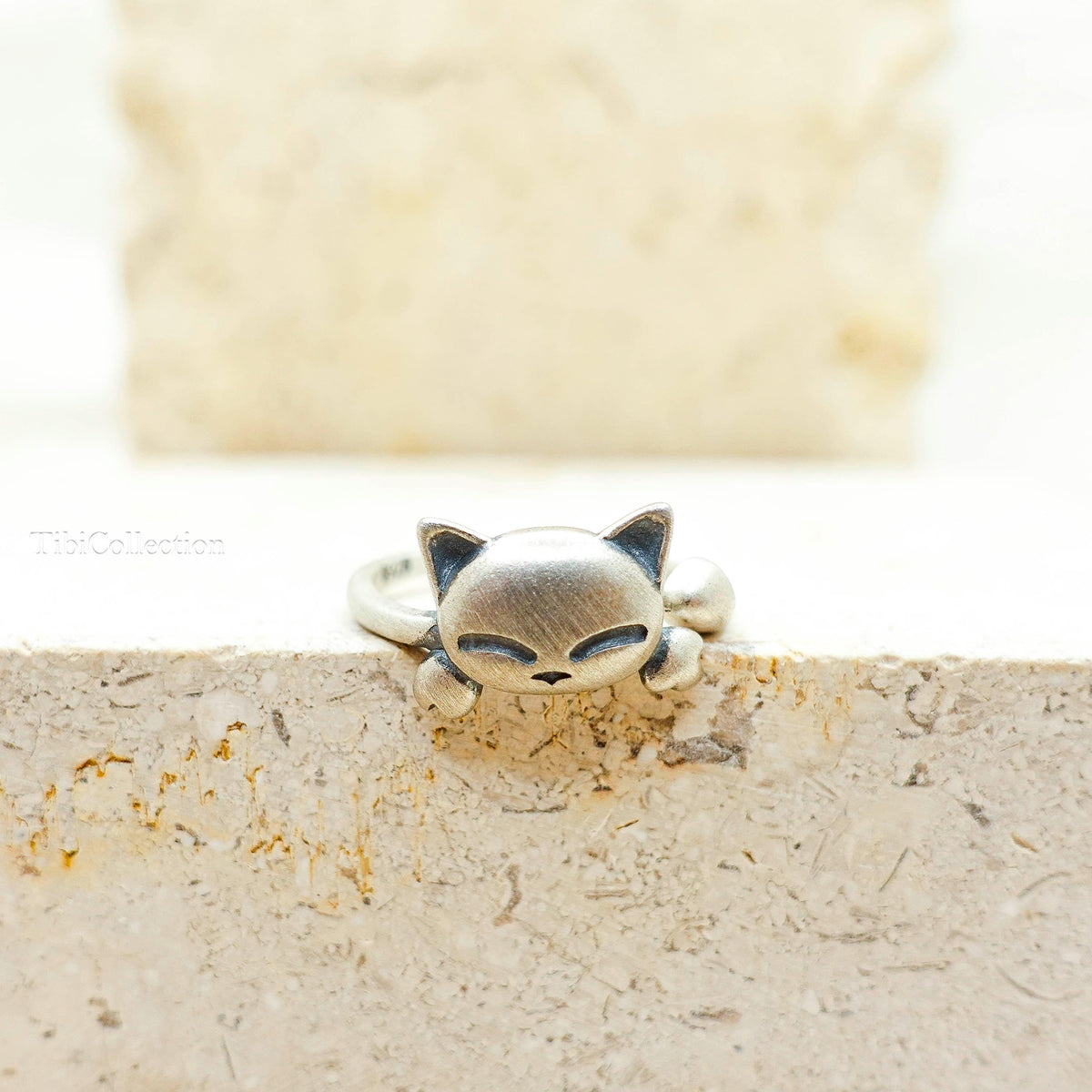Sterling Silver Adjustable Cat Ring, Cat Lover Granddaughter Gift for Her