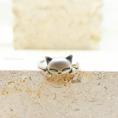 Sterling Silver Adjustable Cat Ring, Cat Lover Granddaughter Gift for Her