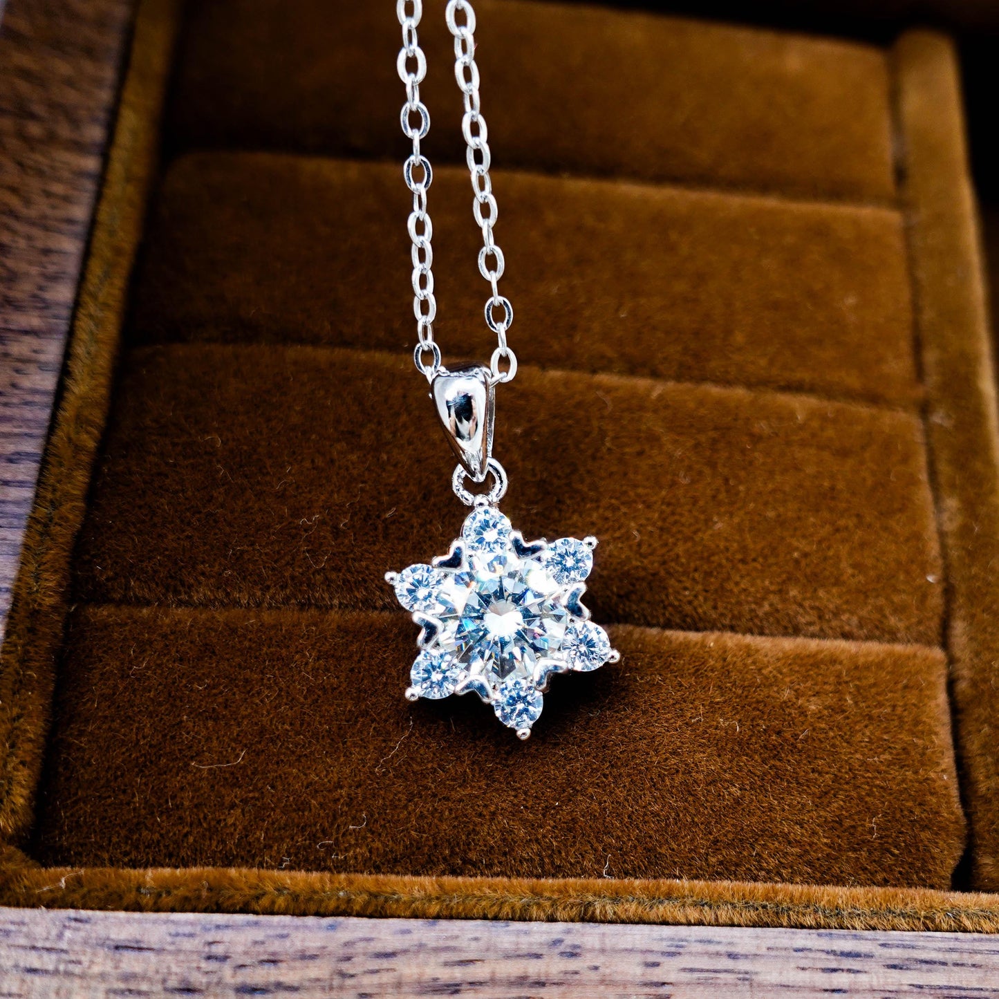 Sterling Silver Moissanite Hexagram Star Necklace, Winter Snow Star of Light