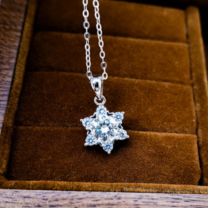 Sterling Silver Moissanite Hexagram Star Necklace, Winter Snow Star of Light