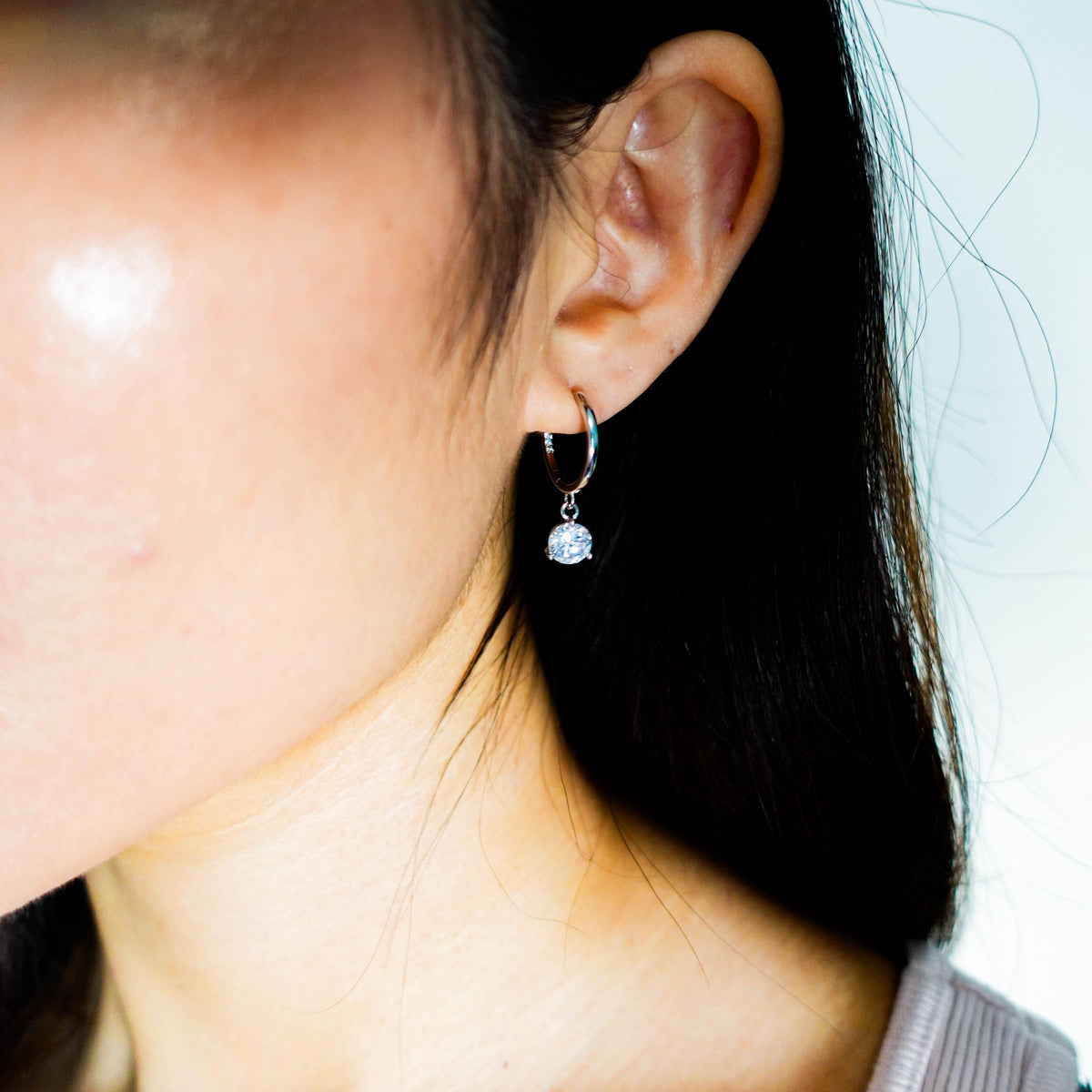 Sterling Silver Dangle Huggie Hoop Earrings: Minimalist Jewelry Gift for Her Sis Mom