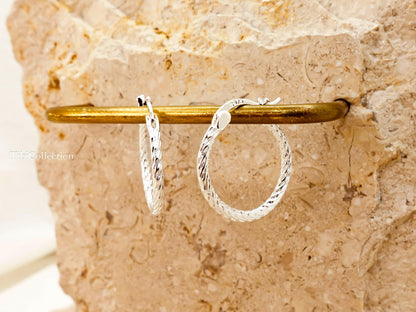 925 Sterling Silver Hoop Earrings, Sparkle Thin Minimalist Everyday Jewelry Gift for Her Mom