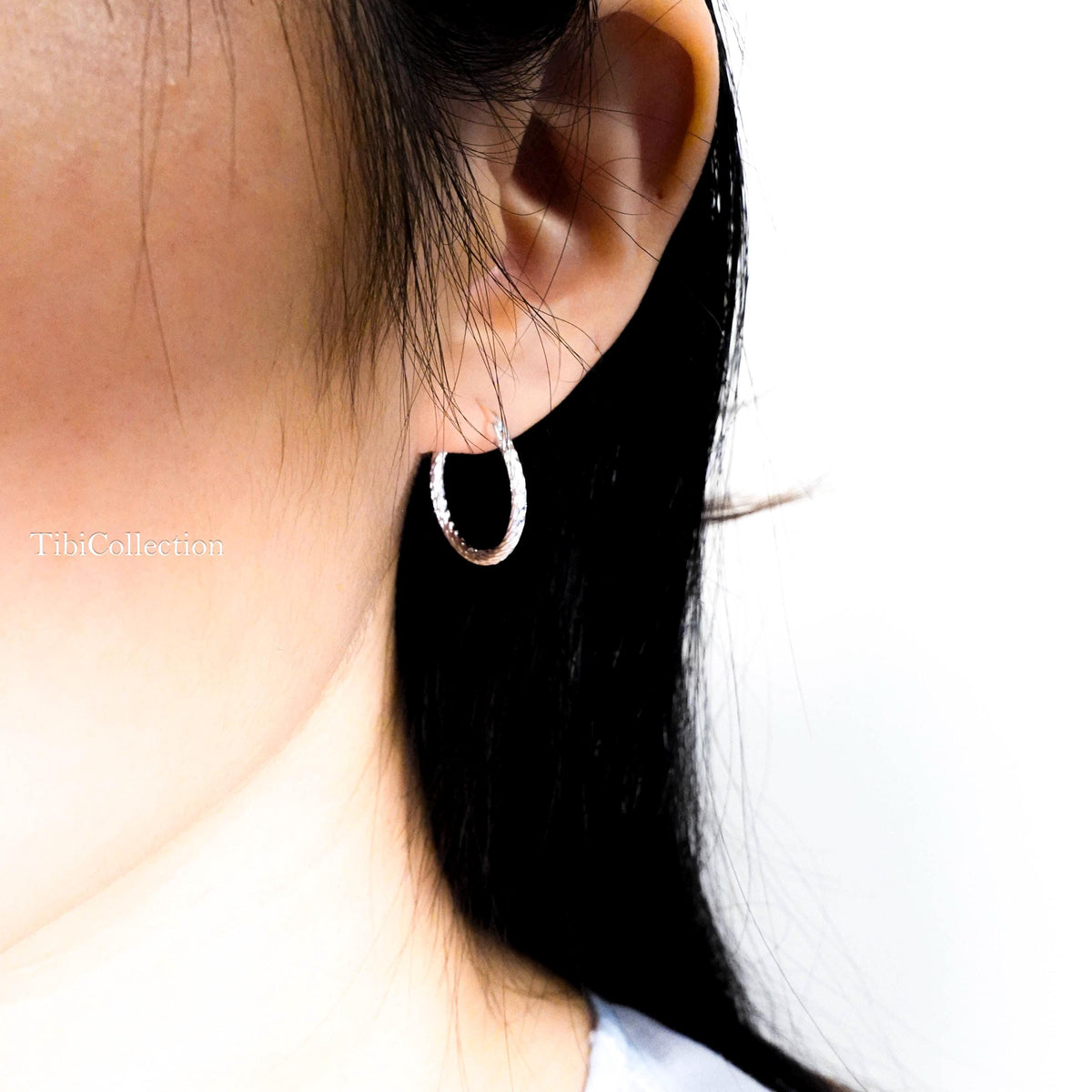 925 Sterling Silver Hoop Earrings, Sparkle Thin Minimalist Everyday Jewelry Gift for Her Mom