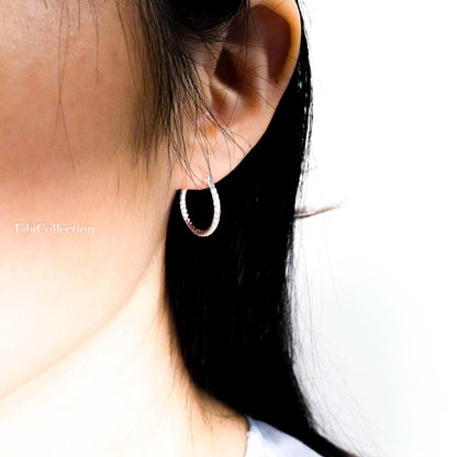 925 Sterling Silver Hoop Earrings, Sparkle Thin Minimalist Everyday Jewelry Gift for Her Mom