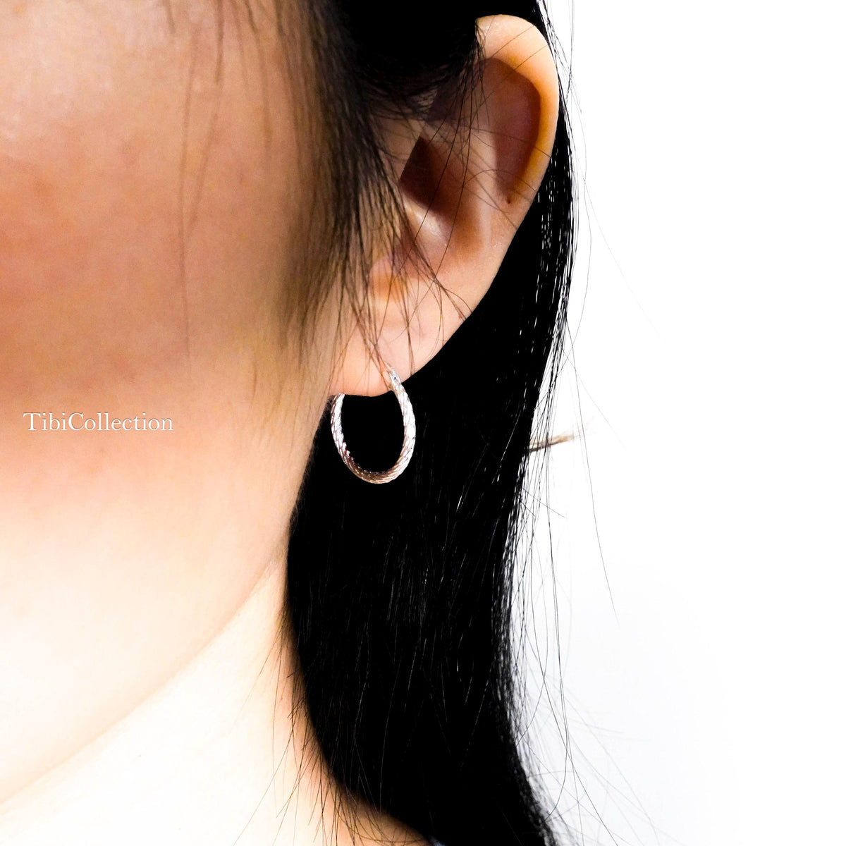 925 Sterling Silver Hoop Earrings, Sparkle Thin Minimalist Everyday Jewelry Gift for Her Mom