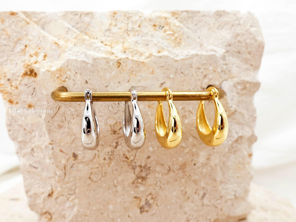 Sterling Silver Crescent Hoop Earrings, Gold Teardrop Hoops Jewelry Gift for Her