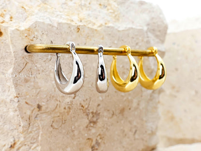 Sterling Silver Crescent Moon Hoop Earrings, Minimalist Jewelry