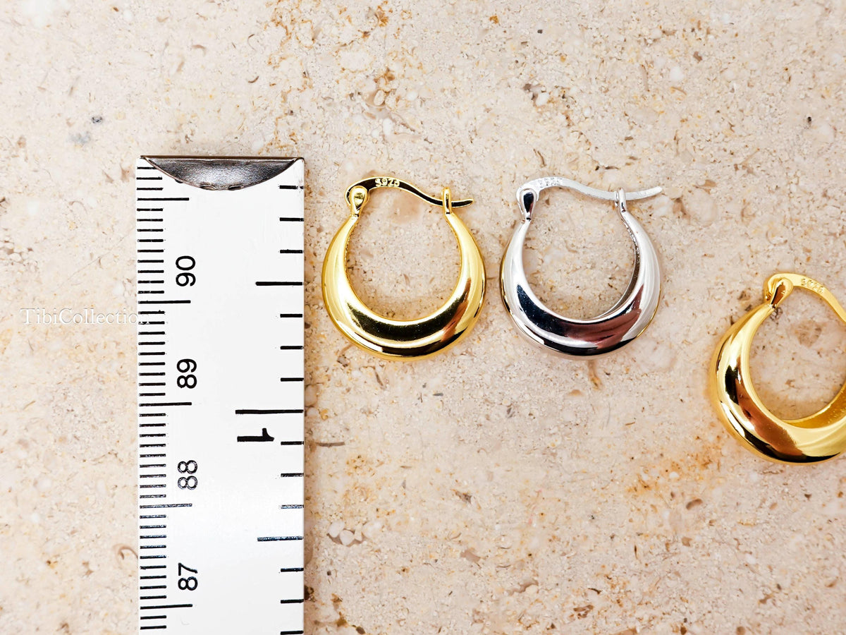 Sterling Silver Crescent Hoop Earrings, Gold Teardrop Hoops Jewelry Gift for Her