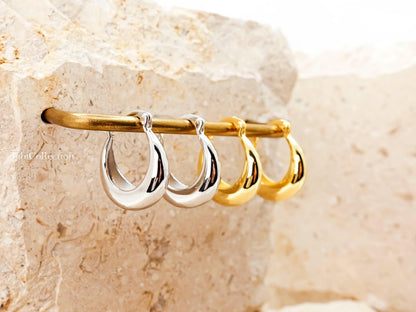 Sterling Silver Crescent Moon Hoop Earrings, Minimalist Jewelry