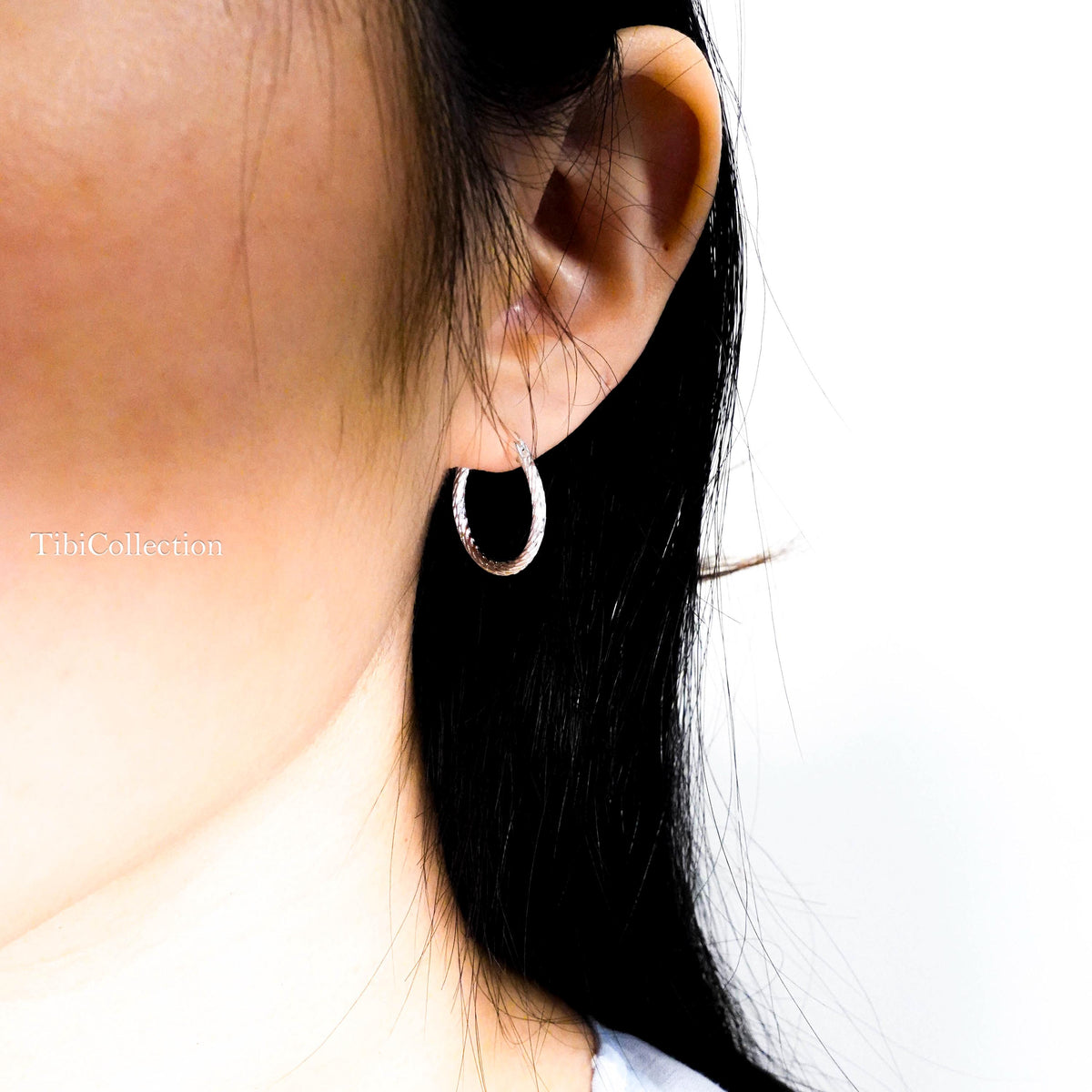 925 Sterling Silver Hoop Earrings, Sparkle Thin Minimalist Everyday Jewelry Gift for Her Mom