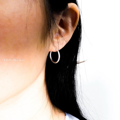 925 Sterling Silver Hoop Earrings, Sparkle Thin Minimalist Everyday Jewelry Gift for Her Mom