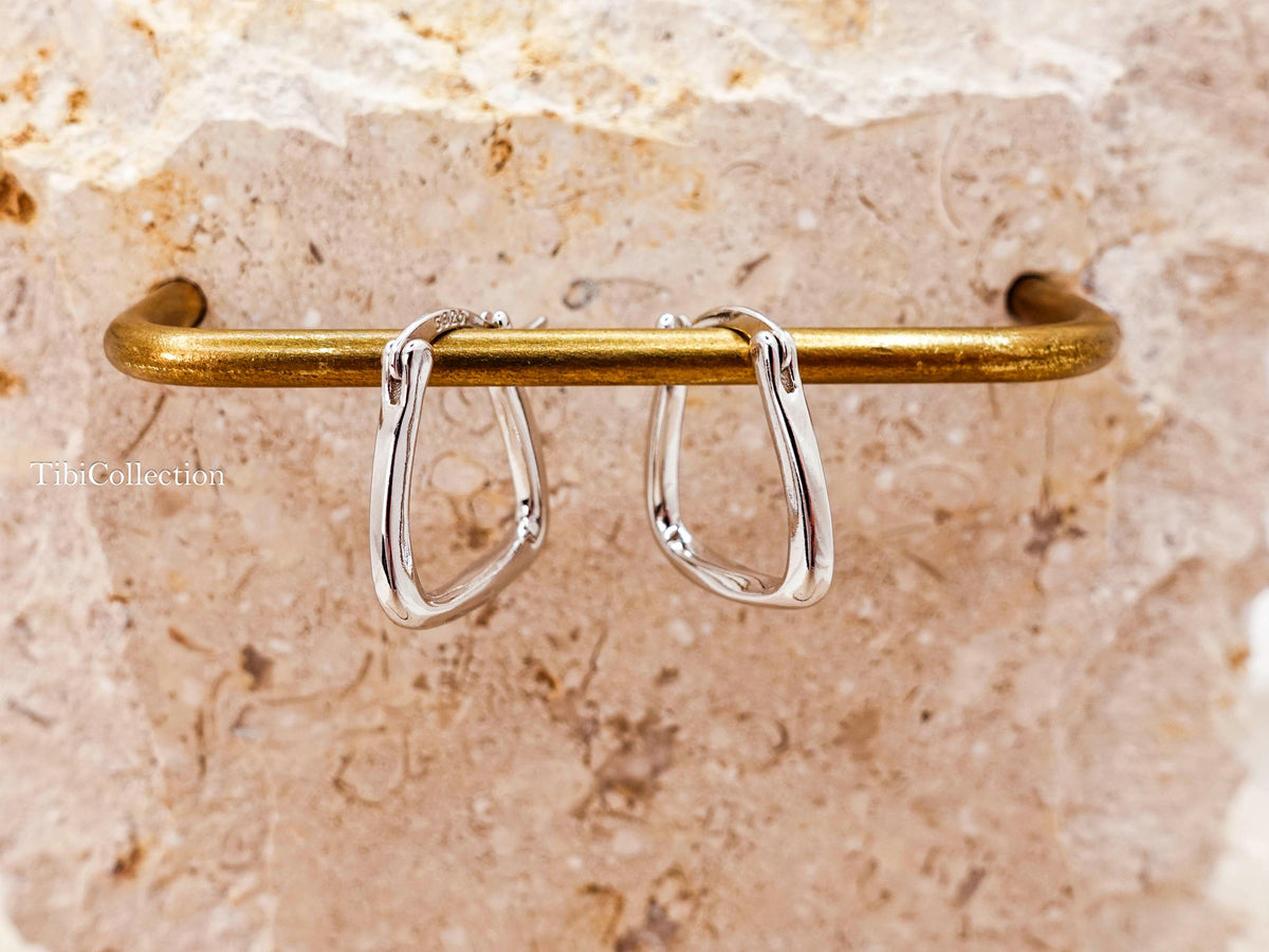 Sterling Silver Square Hoops, Minimalist Geometric Earrings for Men Women