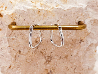 Sterling Silver Square Hoops, Minimalist Geometric Earrings for Men Women
