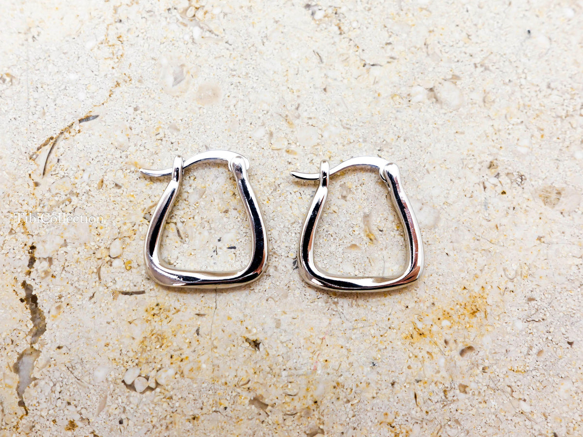 Sterling Silver Square Hoops, Minimalist Geometric Earrings for Men Women