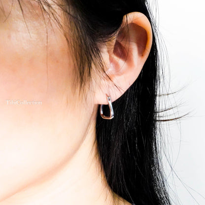 Sterling Silver Square Hoops, Minimalist Geometric Earrings for Men Women