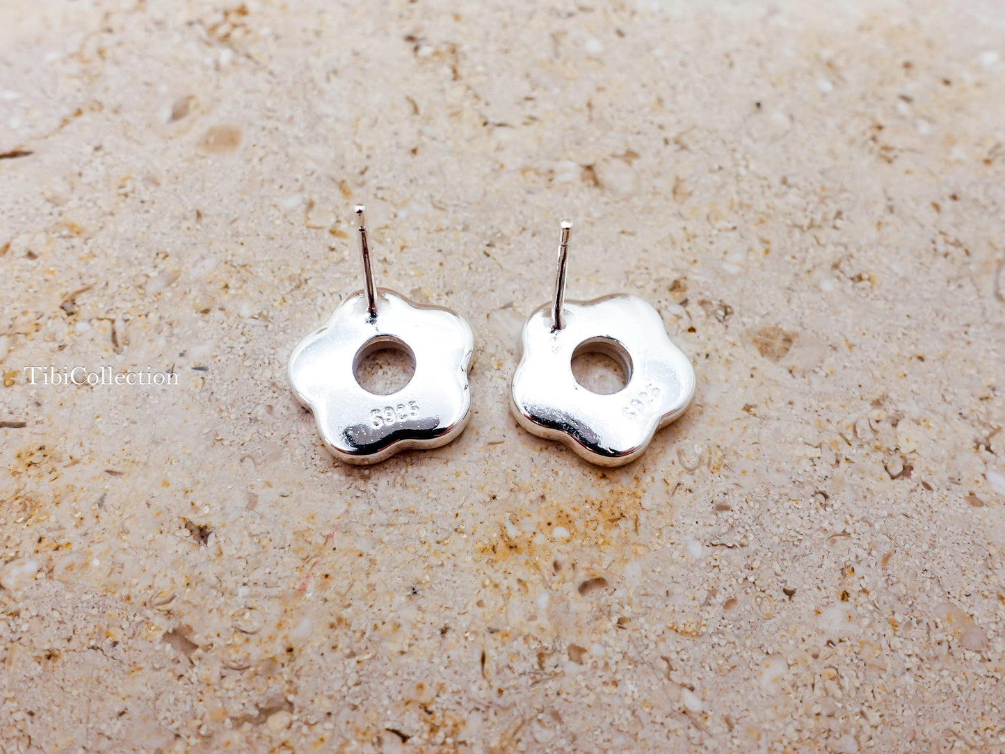 Sterling Silver Mother of Pearl Flower Stud Earrings, Floral Jewelry