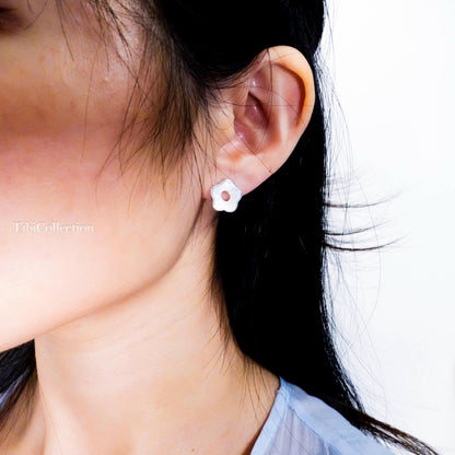 Sterling Silver Mother of Pearl Flower Stud Earrings, Floral Jewelry