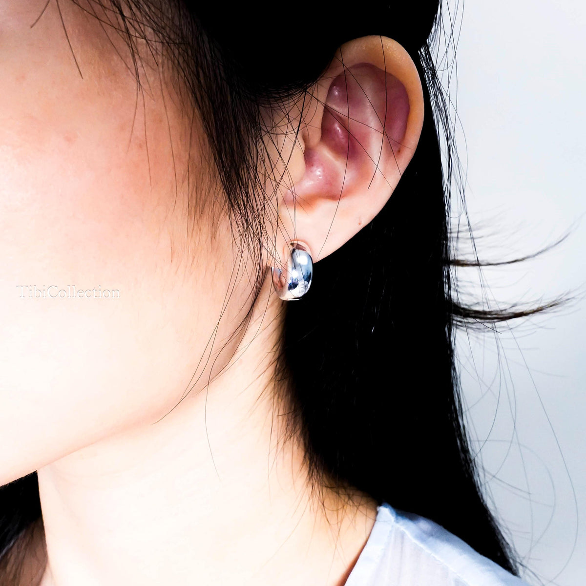 Sterling Silver Wide Huggie Hoop Earrings, Everyday Chunky Hoops Gift For Her Mom
