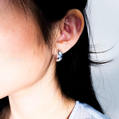 Sterling Silver Wide Huggie Hoop Earrings, Everyday Chunky Hoops Gift For Her Mom
