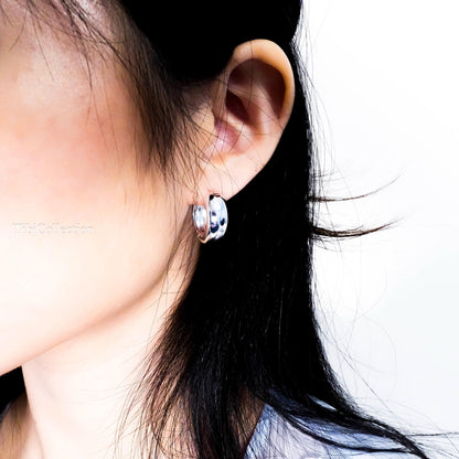 Sterling Silver Wide Huggie Hoop Earrings, Everyday Chunky Hoops Gift For Her Mom