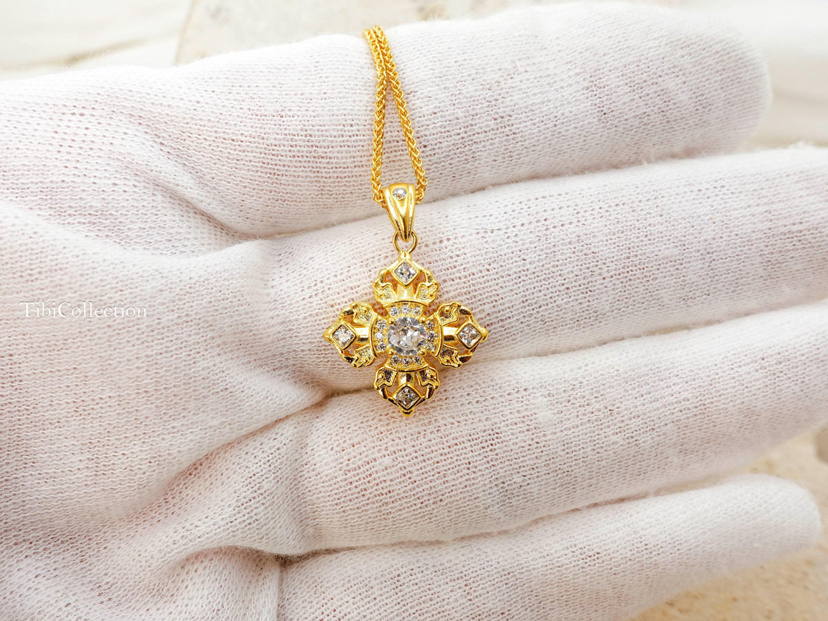 Gold Vajra Protection Necklace, Sterling Silver Vintage Gifts for Her Mom