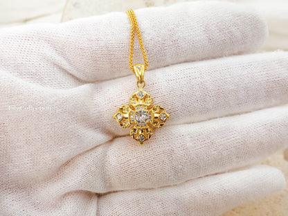Gold Vajra Protection Necklace, Sterling Silver Vintage Gifts for Her Mom