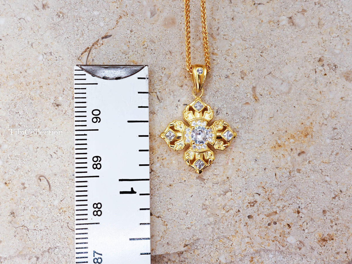 Gold Vajra Protection Necklace, Sterling Silver Vintage Gifts for Her Mom