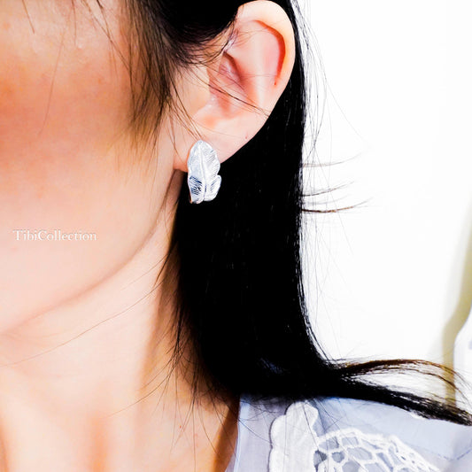 925 Sterling Silver Leaf Stud Earrings, Statement Leaf Spring Gift for Her Mom Sis