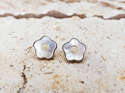 Sterling Silver Mother of Pearl Flower Stud Earrings, Floral Jewelry