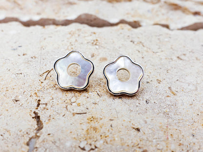 Sterling Silver Mother of Pearl Flower Stud Earrings, Floral Jewelry