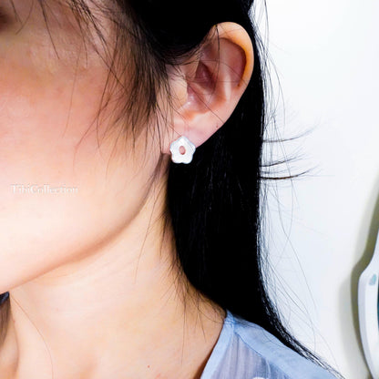 Sterling Silver Mother of Pearl Flower Stud Earrings, Floral Jewelry
