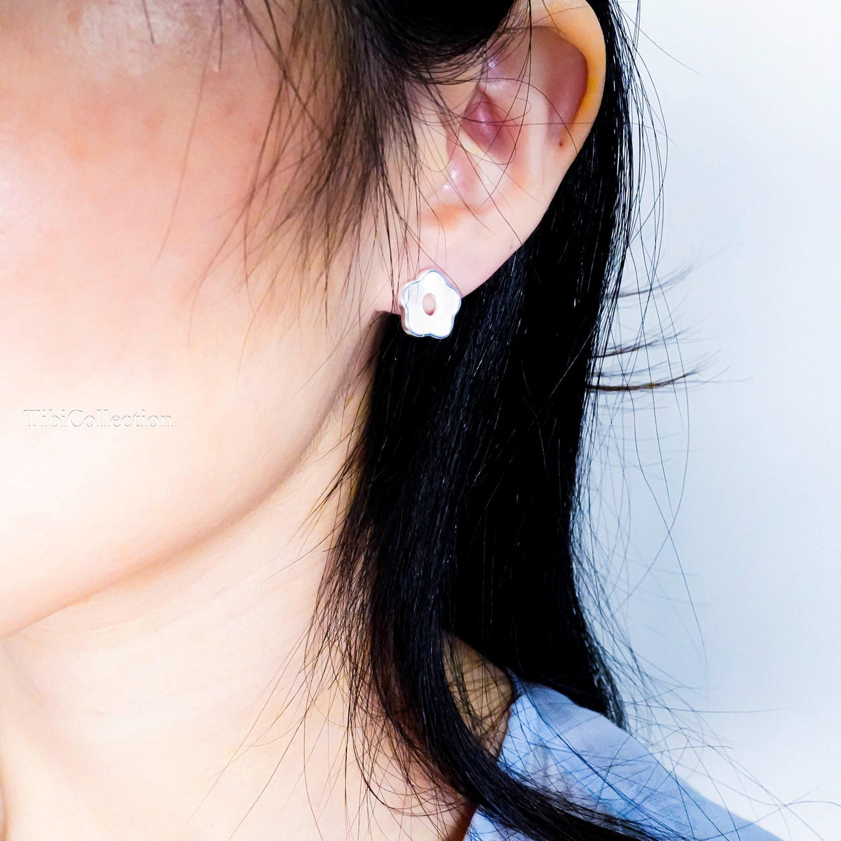 Sterling Silver Mother of Pearl Flower Stud Earrings, Floral Jewelry