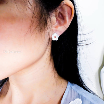 Sterling Silver Mother of Pearl Flower Stud Earrings, Floral Jewelry
