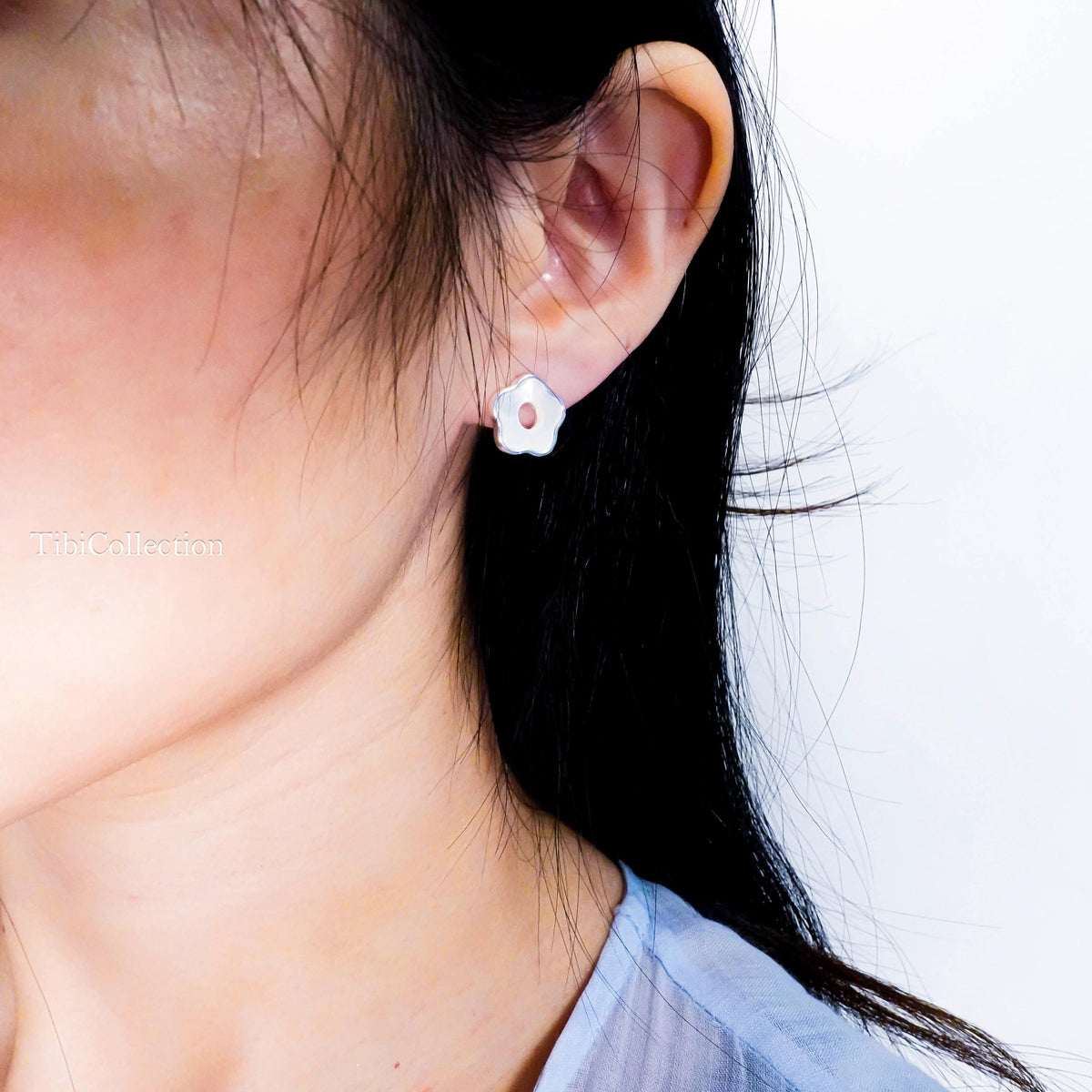 Sterling Silver Mother of Pearl Flower Stud Earrings, Floral Jewelry