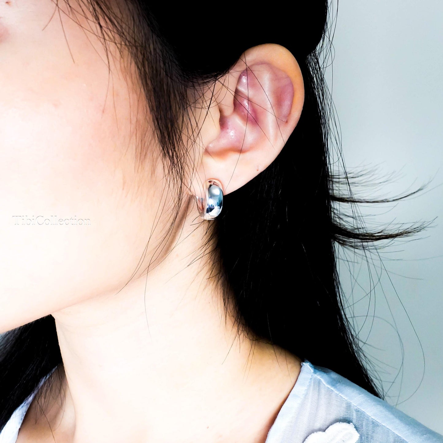 Sterling Silver Wide Huggie Hoop Earrings, Everyday Chunky Hoops Gift For Her Mom