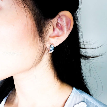 Sterling Silver Wide Huggie Hoop Earrings, Everyday Chunky Hoops Gift For Her Mom