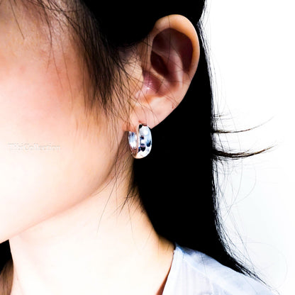 Sterling Silver Wide Huggie Hoop Earrings, Everyday Chunky Hoops Gift For Her Mom