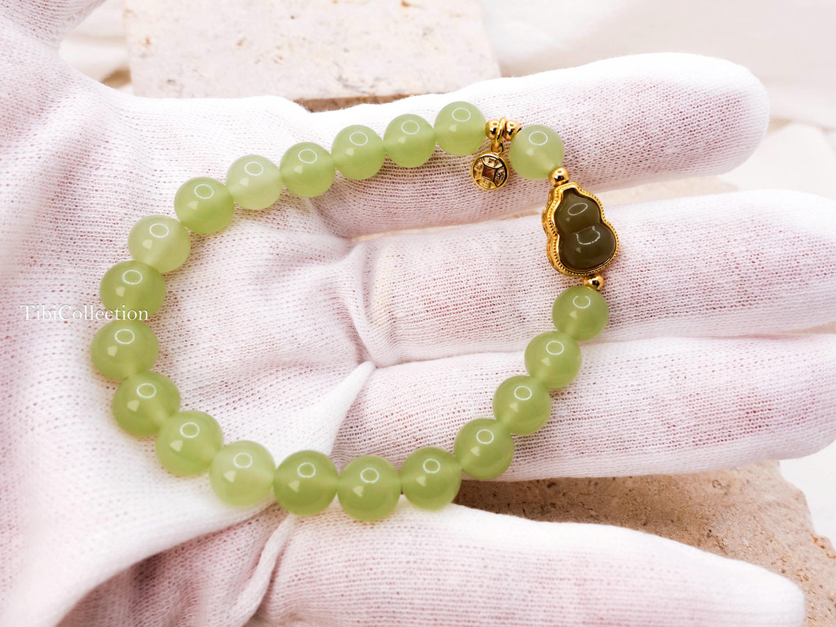 Protection Jade Bracelet with Sterling Silver Gold Filled Fidget Jewelry Gift for Mom