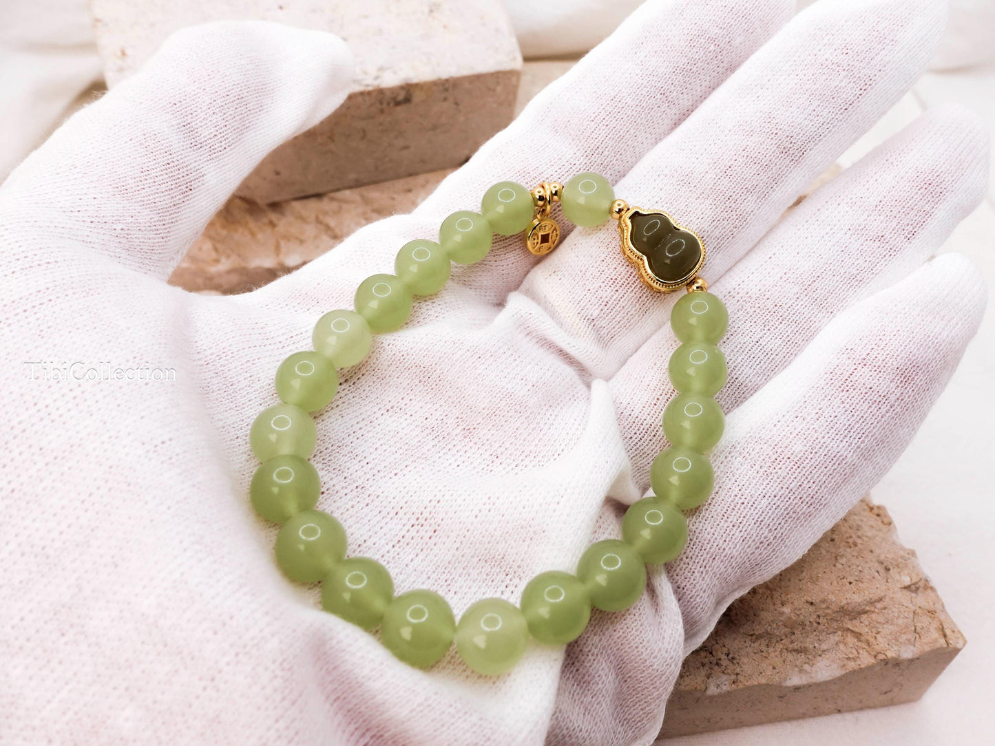 Protection Jade Bracelet with Sterling Silver Gold Filled Fidget Jewelry Gift for Mom