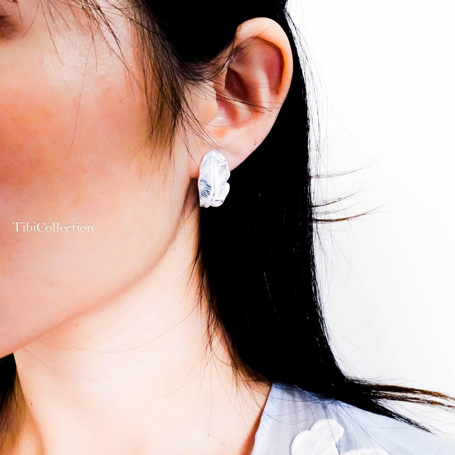 925 Sterling Silver Leaf Stud Earrings, Statement Leaf Spring Gift for Her Mom Sis