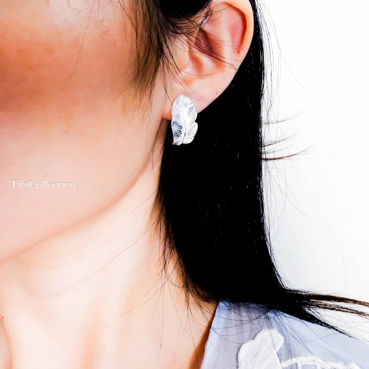 925 Sterling Silver Leaf Stud Earrings, Statement Leaf Spring Gift for Her Mom Sis