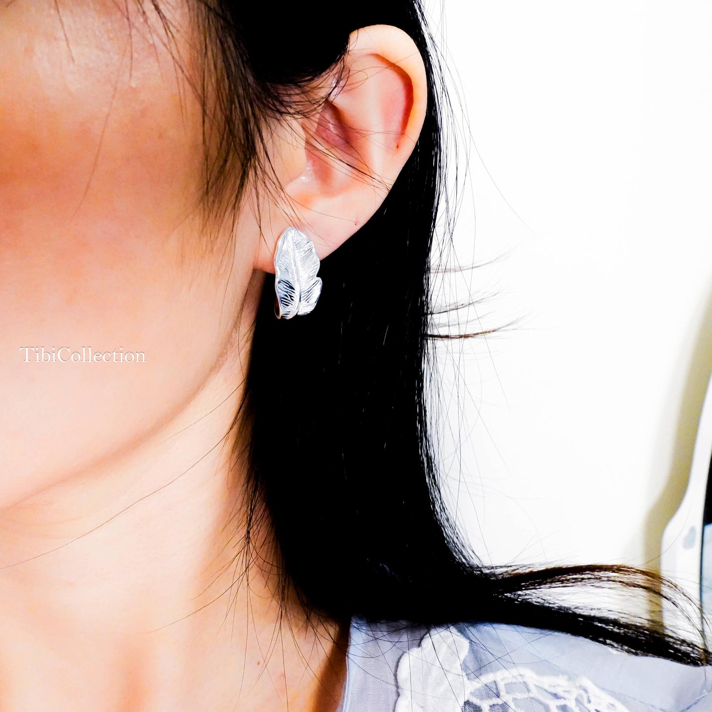925 Sterling Silver Leaf Stud Earrings, Statement Leaf Spring Gift for Her Mom Sis