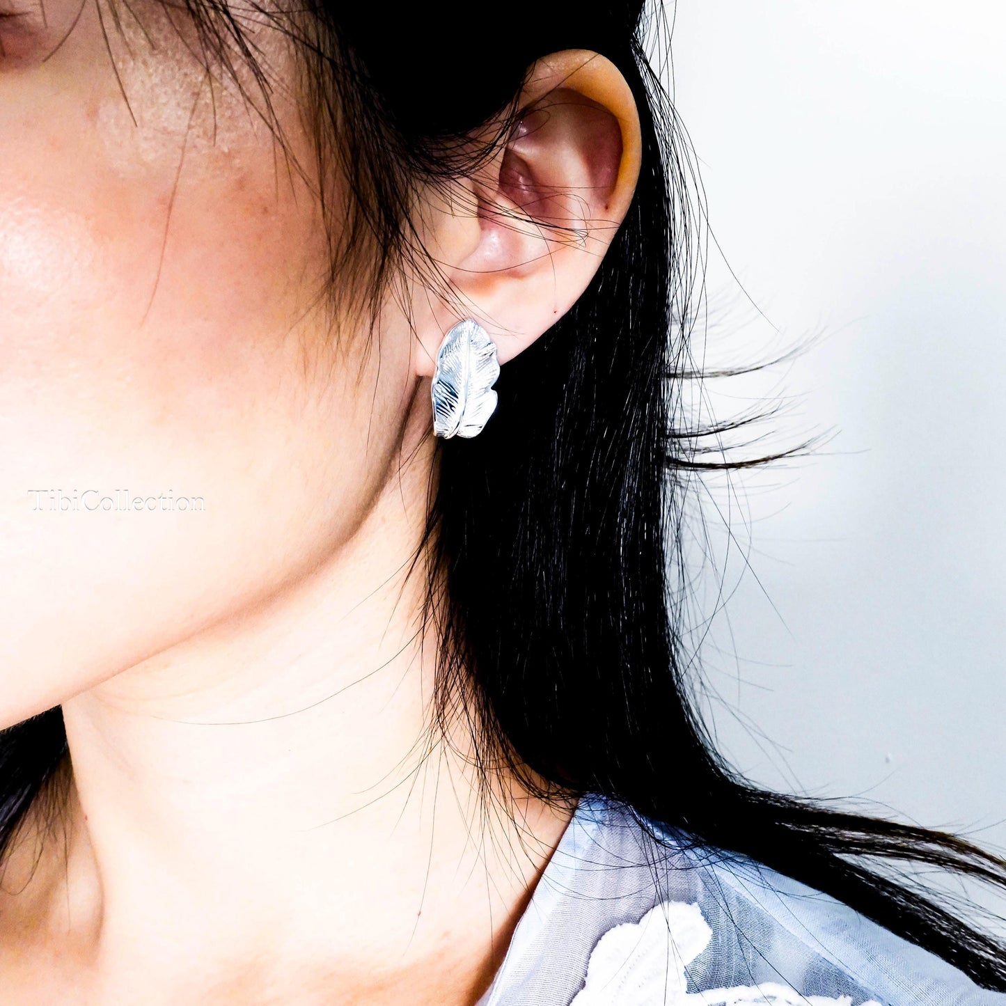 925 Sterling Silver Leaf Stud Earrings, Statement Leaf Spring Gift for Her Mom Sis