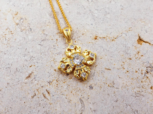 Gold Vajra Protection Necklace, Sterling Silver Vintage Gifts for Her Mom