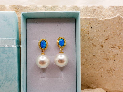 Freshwater Pearl Drop Earrings, Sterling Silver Gold Filled with Opal, June Birthstone Gift