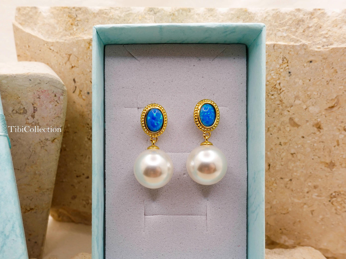 Freshwater Pearl Drop Earrings, Sterling Silver Gold Filled with Opal, June Birthstone Gift